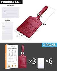 Teskyer Luggage Tags, 3 Pack Premium PU Leather