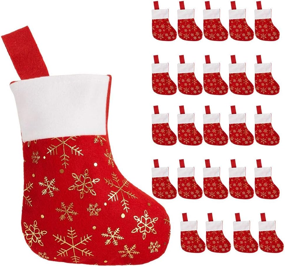 Stockings & Holders - CCINEE 24PCS Christmas Stockings Decoration Snowflakes Stocking Red Fannel Faux Fur Xmas Stockings for Home Decor Fireplace