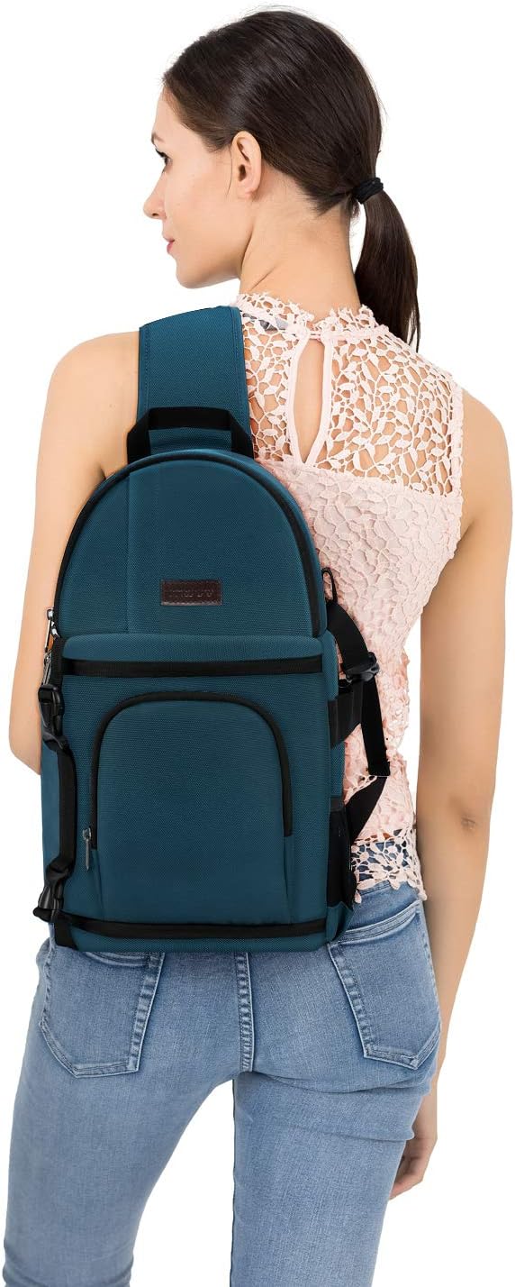 MOSISO Camera Sling Bag, DSLR/SLR/Mirrorless Case Water Repellent Shockproof Photography Camera Backpack with Tripod Holder & Removable Modular Inserts Compatible with Canon/Nikon/Sony/Fuji, Deep Teal : Camera & Photo