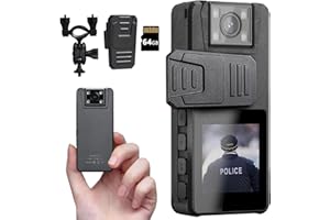 HOESTR Body Camera 3000mAh, 1296P Camcorder with IR Night Vision, 180° Rotatable Lens and 2 Sturdy Clips, 64GB Body Cam with Audio and Video Recording, Ideal for Police Cycle Delivery Home