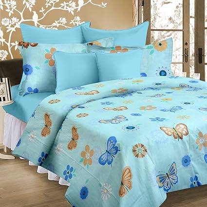 Cortina 104 TC Cotton Double Bedsheet with 2 Pillow Covers - Multicolour