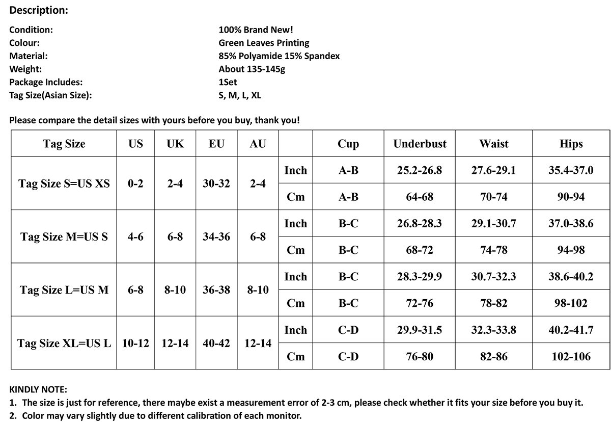 Ayliss Womens One Piece Floral Green Leaf Swimsuit Hollow Cut Backless Monokini,M