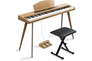 Ktaxon 88 Key Keyboard Piano Set, Full Size Digital Piano with Multi-Adjustable Height Bench, Powerful Functional Panel, Professional 3 Pedal Unit and Dual Mode Connectivity for Beginner(Wood)