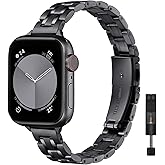 STIROLL Thin Replacement Band Compatible for Apple Watch 38mm 40mm 41mm 42mm(Series 11 10), Stainless Steel Metal Wristband Women Men for iWatch Ultra SE Series 9 8 7 6 5 4 3 2 1, Black