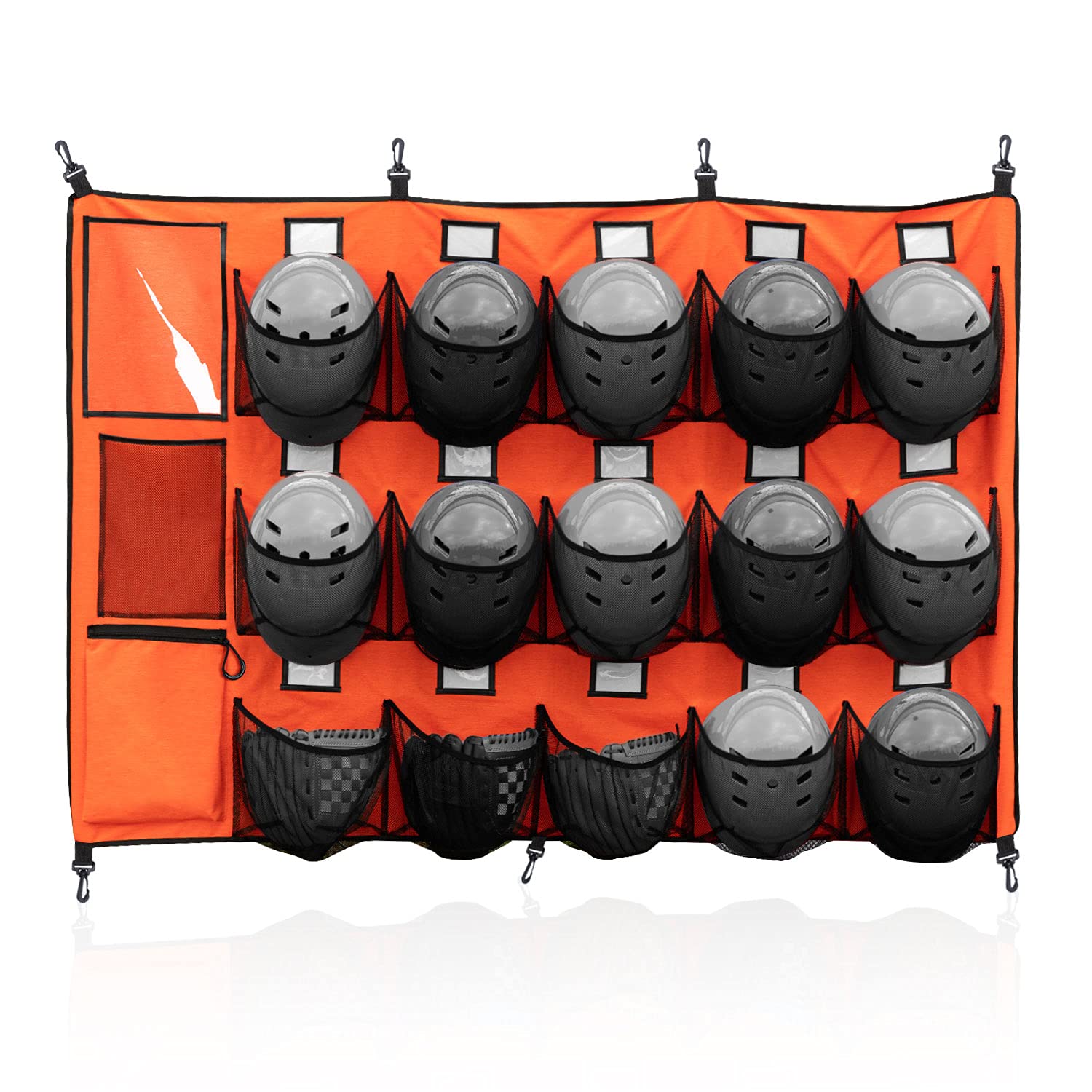 WISEPRO Hanging Helmets Storage Bag, for Baseball Softball Team, Storage Up to 15 Helmets, Organize Sports Equipment, Including Helmets Gloves Balls (Orange)