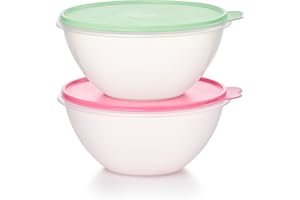 Tupperware Heritage Wonderlier 10.5 Cup Food Storage Bowl Set of 2 in Vintage Colors- Dishwasher Safe & BPA Free - (2 Containers + 2 Lids)