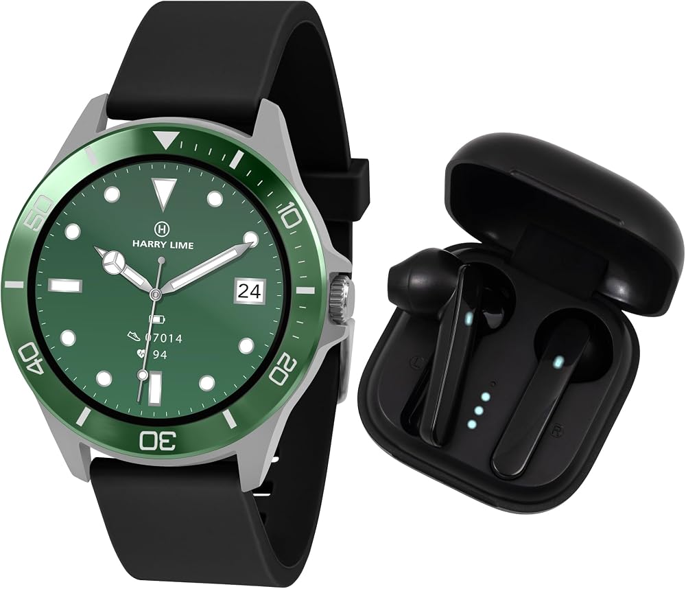 Harry Lime Series 7 Smart Watch Black Silicone Strap with True Wireless Earbuds