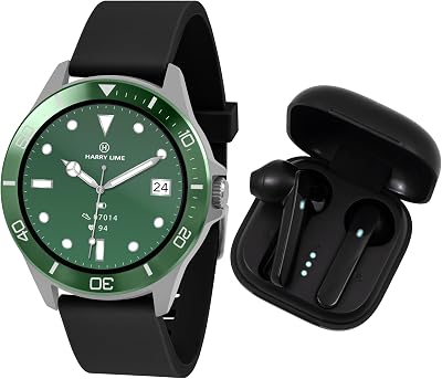 Harry Lime Series 7 Smart Watch Black Silicone Strap with True Wireless Earbuds