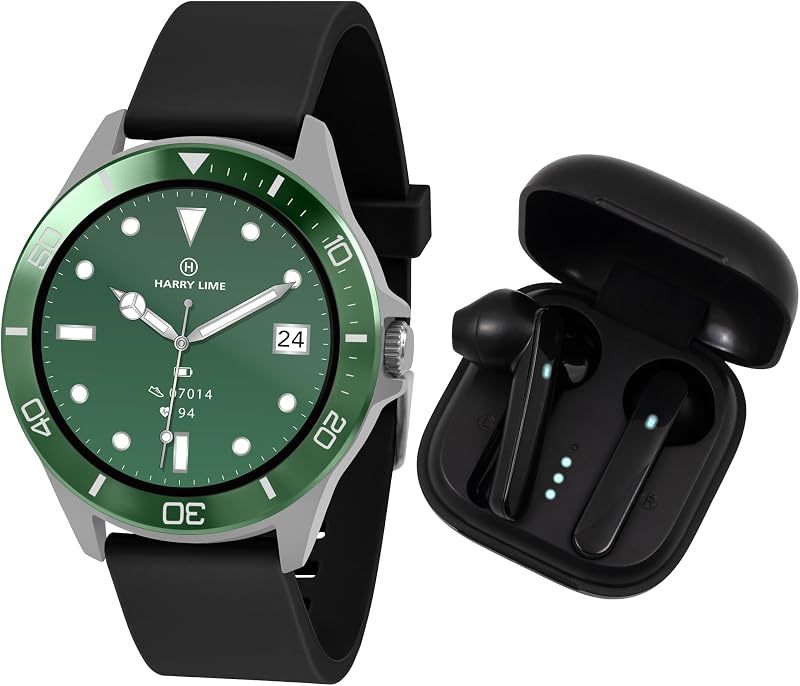 Harry Lime Series 7 Smart Watch Black Silicone Strap with True Wireless Earbuds