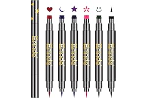 Erinde 6 Colors Double-headed Liquid Eyeliner Stamp Pen Set, Blue Red Pink Purple Green Black Colorful Winged Eye Liners for Women, Waterproof Long-Lasting Star Moon Heart Eye Face Makeup