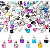 PH PandaHall 120pcs Crystal Dangle Charms 16x8mm Crackle Glass Drop Charms Teardrop Crystal Pendants with Silver Bead Cap for Necklaces Earrings Jewelry Making Crafts Decorations