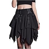 Verdusa Women's Flowy Y2k Goth Skirt Fairy Renaissance Ruffle Skort Lace Up Asymmetrical Mini Skirts