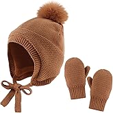 Basic Winter Baby Beanie Gloves Boys Girls Knitted Hat Pompom Kids Earflap Hats Warm Infant Toddler Beanie Mittens Set