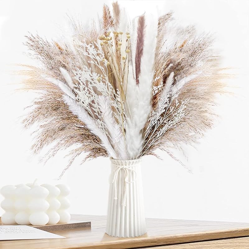 Shakeel Natural Dried Pampas Grass 65Pcs Fluffy Bouquet UK Brand