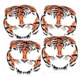 Kotbs Tiger Face Temporary Tattoos, 4 Sheets 6.9" Halloween Party Stickers | Large size, Kids &amp; adults, Easy apply &amp; remove, Waterproof, Perfect for costumes &amp; festivals