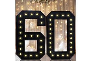 LOBOOM 4FT Marquee Light Up Numbers, Black Giant Marquee Number Big Mosaic Number for 60th Birthday Party Decorations Backdrop 60 Anniversary Decor, Pre-Cut Frame Large Number 60