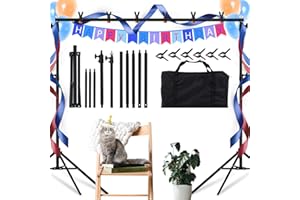 Tsolzdadi Backdrop Stand, 6.6x10ft(2x3m) Photo Studio Adjustable Background Stand Support Kit with 5 Crossbars, 6 Backdrop Clamps and and Carrying Bag for Photo Video Shooting, Parties, Wedding
