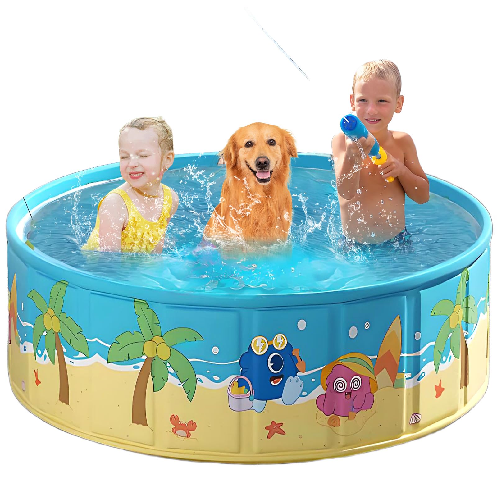 Foldable Swimming Pool for Kids 62.9"x17.7" Hard Plastic Portable Dog Pool Anti-Slip Collapsible Pets Bathtub Kiddie Pool Indoor Outdoor Backyard (JellieMons 63'')