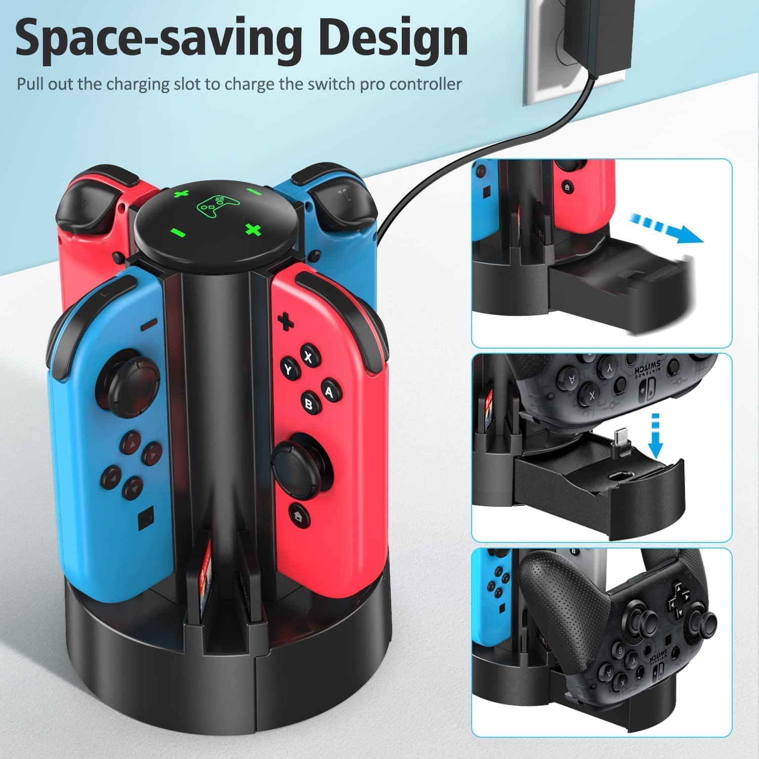 OIVO Switch Controller Charger Docking Station for Nintendo Switch/OLED Joycons/NES/ N64/ Supper Nintendo and Pro Controller, Switch Remote Charging Dock with 8 Game Slots for Joy-Con Controllers