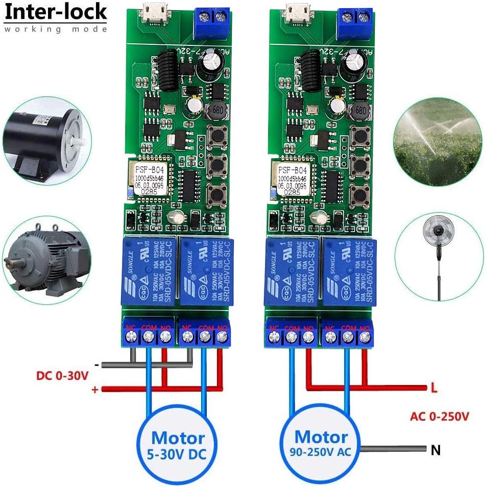 Newgoal 2-Channel Ewelink App Remote Control WiFi 433MHz RF Wireless Switch Relay, self-Locking, Interlock Mode - Image 5