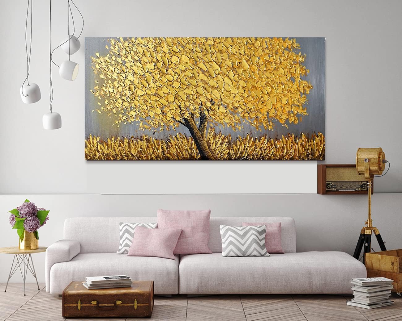 Paintings - Thick Textured Gold Tree Oil Paintings Abstract Gold Wall Decor Handmade Paintings 3D Palette Knife Canvas Wall Art for Living Room Elegant Bedroom Decor Large Office Wall Art Wooden Framed 48
