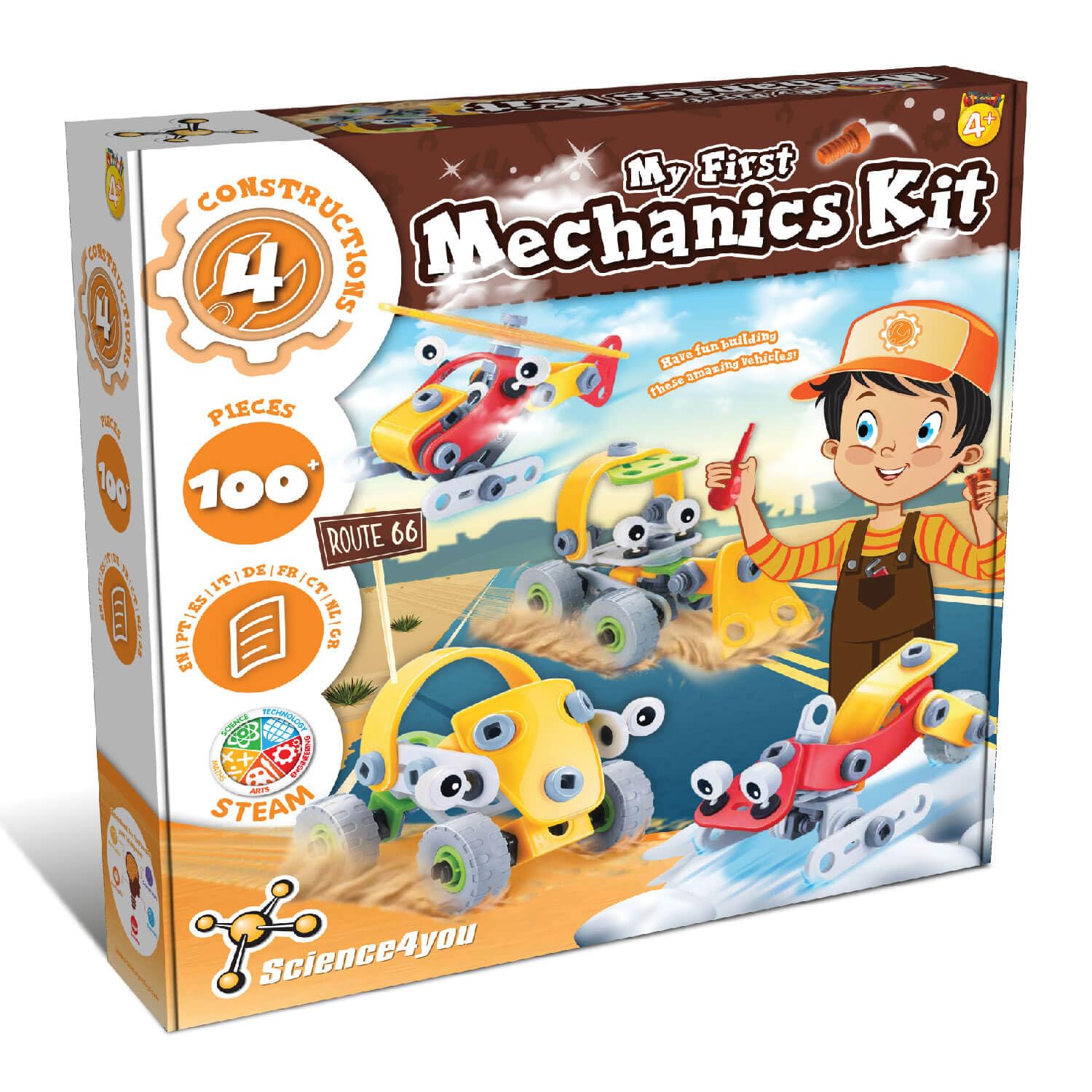 Science4you - First Construction Kit for Kids Age 4 - Mechanics Laboratory with 6 Building Toys and 160+ Pieces: Tractor toy and more, Kids Tool Set, Science Toys, Construction Toys for 4 Year Olds