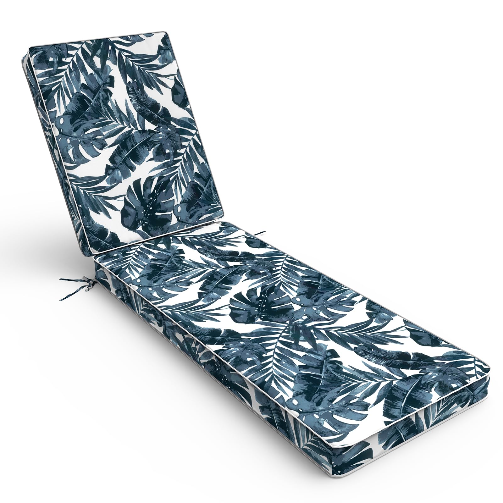 Photo 1 of TWLEAR Outdoor Chaise Lounge Cushion for Patio Furniture 72 x 21 x 3 Inch, Water Resistant Patio Lounge Chair Cushion with Straps for Lawn Pool Furniture, 1 Pack, Palm Blue