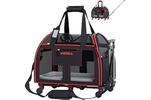 Airline Compliant Pet Carrier - Rolling Portable Travel Carry Crate for Small Dog Puppy or Cat - Soft Removable Wheeled Design with Mesh Window Sides - Airplane and TSA Compliant- by Katziela