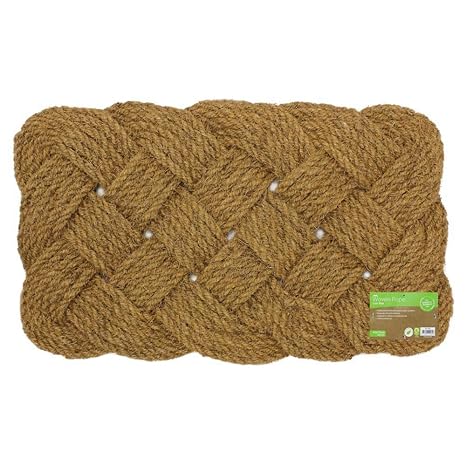 JVL Natürliche Kokosfaser 45 x 75 cm Hand Made Indoor Outdoor geknotetes Seil Tür Fußmatte, braun