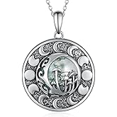 Daixiya Mushroom Necklace Sterling Silver Mushroom Moonstone/Moss Agate Pendant Necklace Moon Phase Jewelry Gift for Women