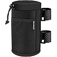 Scooter Cup Holder for 8-32oz Bottles, Wheelchair Walker Water Bottle Holder for UTV Roll Bar Bike e-Bike Golf Cart and Boat, Drink Holder with Net Pockets and Hook and Loop Straps
