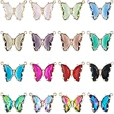 KISSITTY 16pcs Butterfly Crystal Charms for Jewelry Making Glass Butterfly Pendants Connectors Insect Theme Dangles 16 Color for DIY Necklaces Bracelets Earrings Craft Making for Women