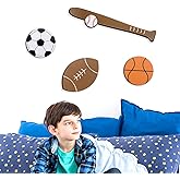 Briwooody 4 Pcs Wooden Sports Decor for Boys Bedroom Hanging Basketball Football Baseball Soccer Vintage Sports Wall Art for Boys Room Kids Nursery Playroom
