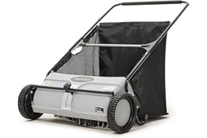 Dapper Supply 26-Inch Push Lawn Sweeper, Grass, Lawn and Leaf Cleanup Collector with Large 7 cu. ft. Hopper Bag, and Dual Spinning Brushes, Grey