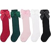 AQOKKA Baby Knee High Socks Kids Tube Long Boot Socks with Bow Cotton Knit Stocking Infant Toddler Dress Socks for Boy Girl