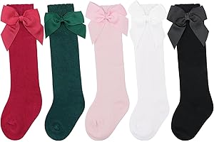 AQOKKA Baby Knee High Socks Kids Tube Long Boot Socks with Bow Cotton Knit Stocking Infant Toddler Dress Socks for Boy Girl