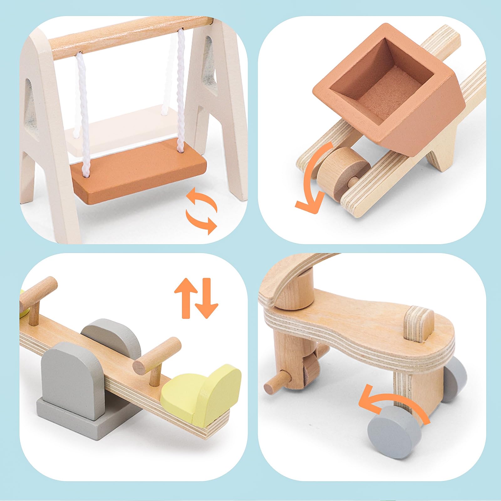 Wooden Doll House Furniture and Accessories Outdoor Play Set for Kids- Includes Slide, Swing, BBQ Grill, Pool & Garden - Perfect Doll House Decor Gift for Children 3-6 Years Birthday Christmas