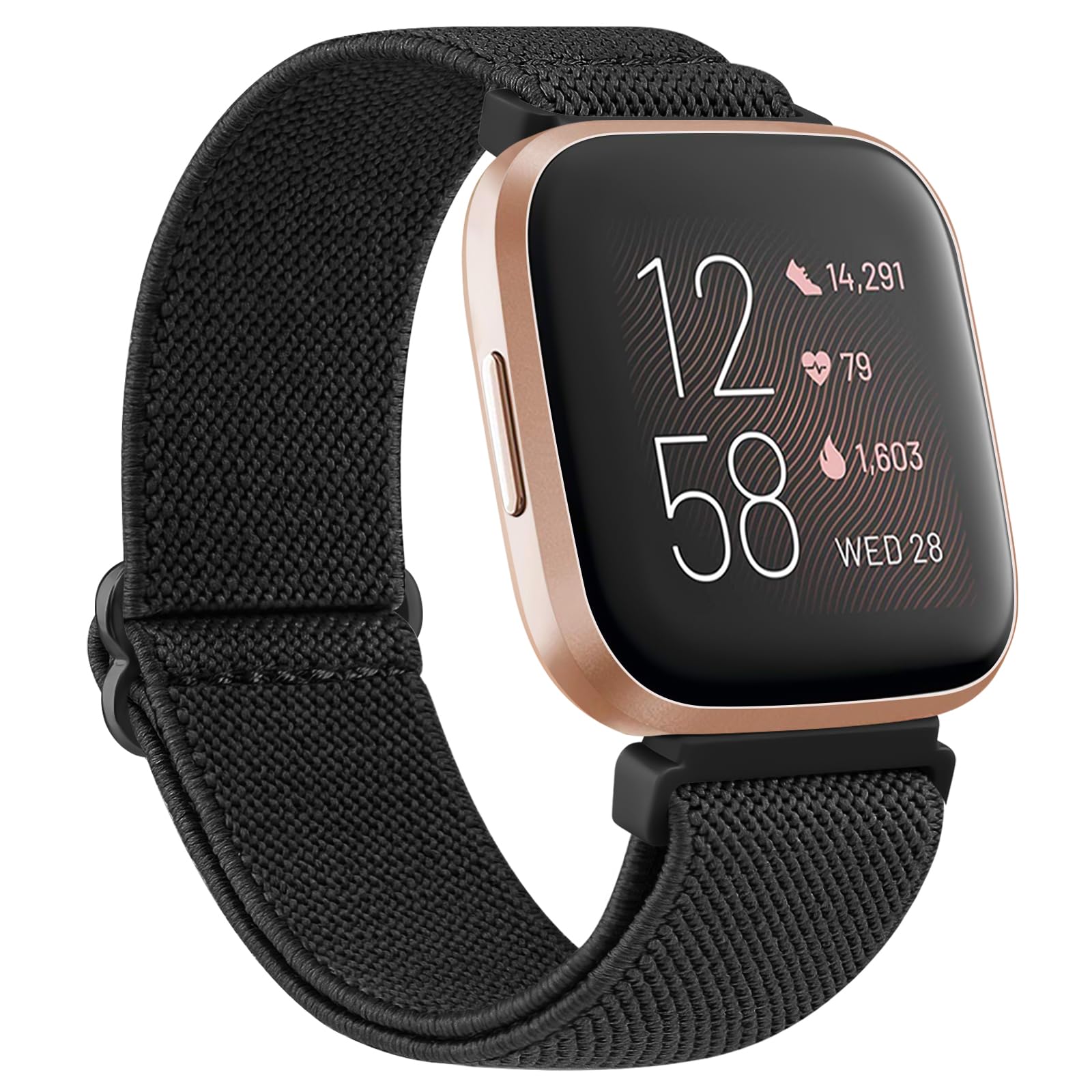 Wanme Stretchy Straps Compatible with Fitbit Versa 2 Straps for Women Men,Fitbit Versa Strap,Soft Stretchy Adjustable Nylon Breathable Sport Strap for Fitbit Versa 2/Versa/Versa Lite/SE (X-Black) — image 1