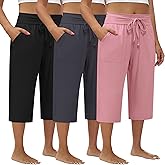 Evervibe 3 Pack Women's Plus Size Capri Pants, Drawstring Capris Sweatpants Casual Summer Cropped Pants with Pockets
