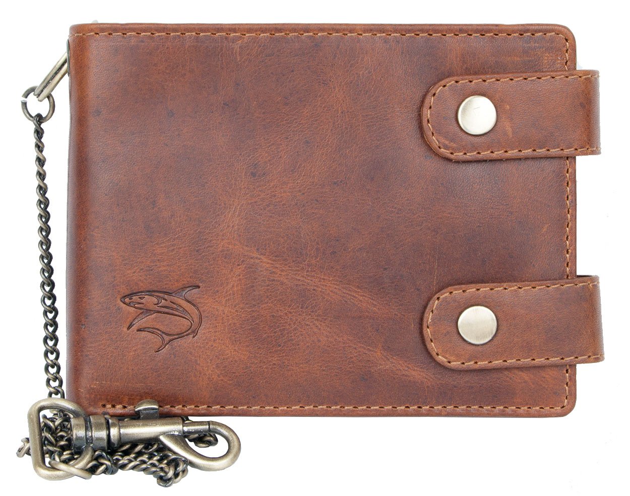 FLW Natural Leather Biker's Pure Leather Wallet with Metal Chain with Shark