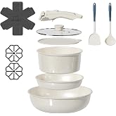 OzawaBear 12 Pcs Pots and Pans Set Non Stick, Detachable Handle Cookware | Ceramic Cookware Set Non Toxic, Healthy Induction Cookware Oven Safe RV Kitchen Set, PFAS PFOA &amp; PTFE Free, Cream White