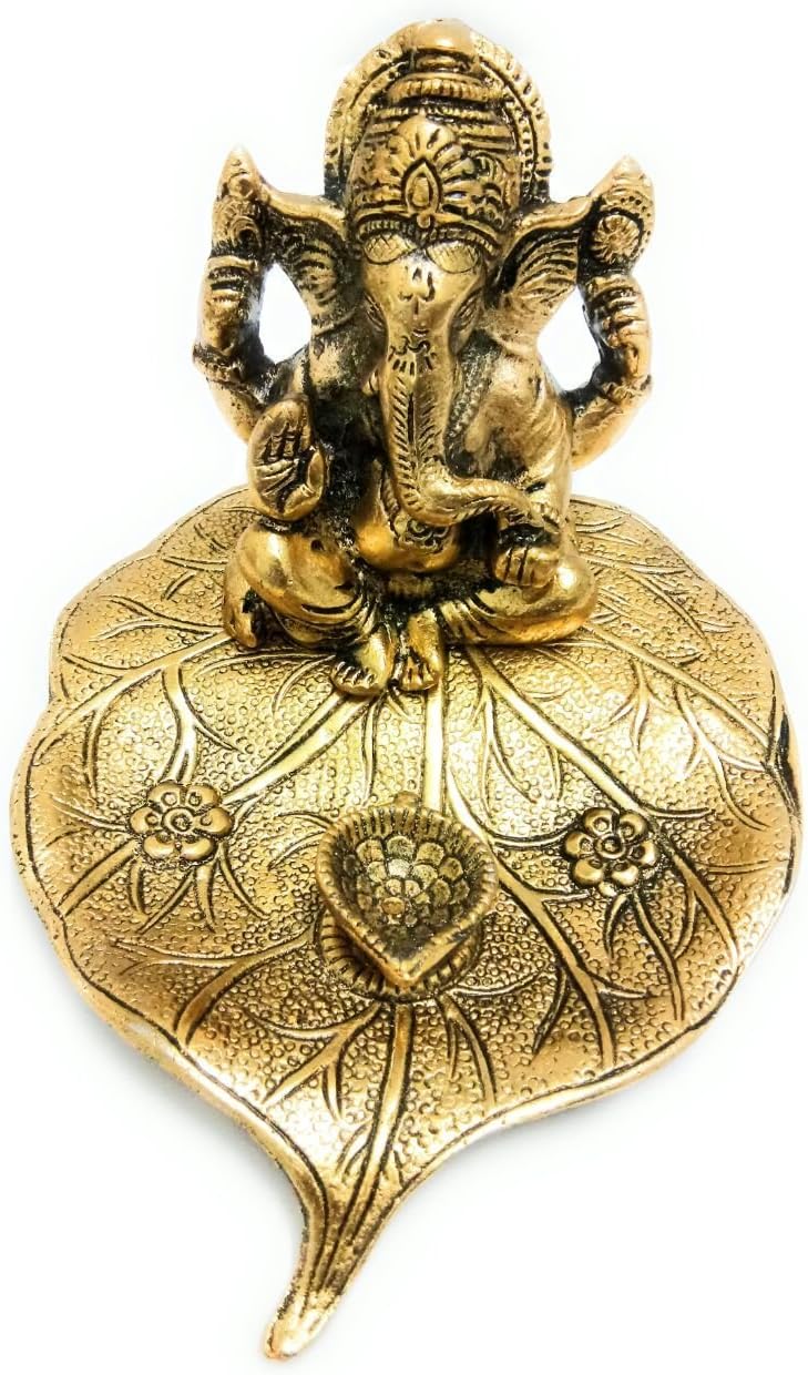 Rci Handicrafts Ganesha Sitting on Leaf with Diya Gold Plated for Home Decor