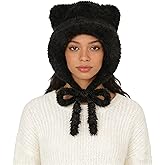 PENINSULA LOVE Winter Bear Ears Beanie Hat for Women Faux Fur Trapper Hat Sherpa Ear Flaps Peruvian Cap Fuzzy Warm Snow Cap