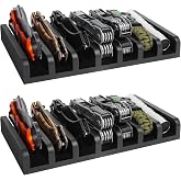 Smocchy Pocket Knife Display Case, EDC Knife Rack Holder | 2-Pack, Can Accommodate 14 Knives,100% Solid Wood, Gift for Camping and Hunting Enthusiast, Black