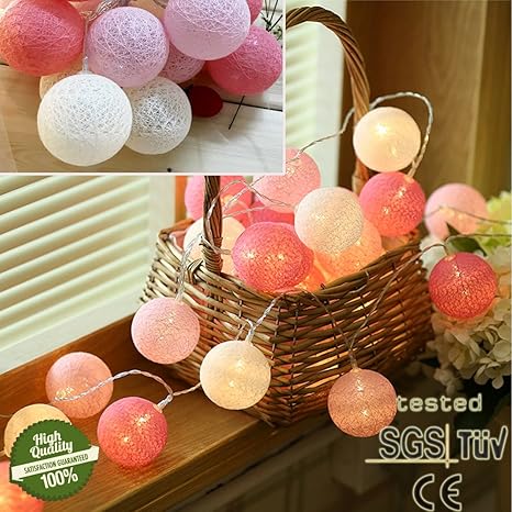 Morbuy Lichterkette mit 20 Baumwollkugeln, Batteriebetrieben Warmweiß Cotton Ball Lichter LED Party Themen Weihnachten Kinder