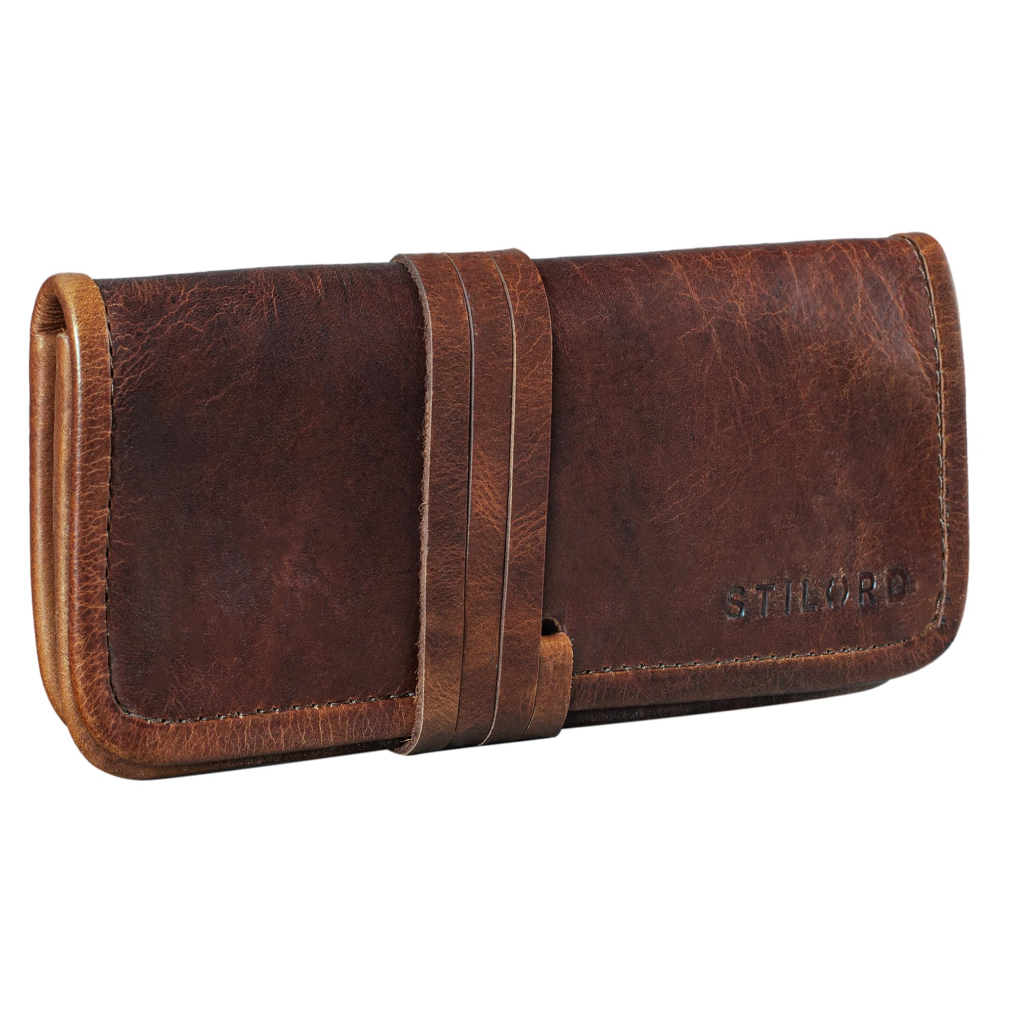 STILORD "Lenny" Pencil case Leather Vintage Small Ideal as a Little Wallet Purse Stylish Pen case and Cosmetic case in Genuine Buffalo Leather Colour:Florida - Brown