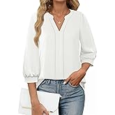 Messic Women's Blouse Dressy Casual 3/4 Sleeve Pleated V Neck Tops Business Work Shirts for Fall 2024 Trendy Outfit
