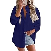 Astylish Women 2026 Loose Fit Tops Cotton Linen Button Down Shirts Collared Roll Up Long Sleeve V Neck Blouses
