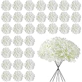 Cherica White Hydrangea Artificial Flowers Bulk, 30 Pcs Faux Hydrangea Flowers Heads, Artificial Fake Silk Hydrangea Flowers with Stems, White Flowers Artificial for Decoration Wedding Décor