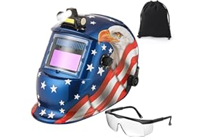 WALKEREN WR01B Welding Helmet Auto Darkening with LED Light True Color Solar Powered Welder Hood with Adjustable Shade Range 4/9-13 for Mig Tig Arc Welding Mask (Blue Eagle + Welding Glasses)